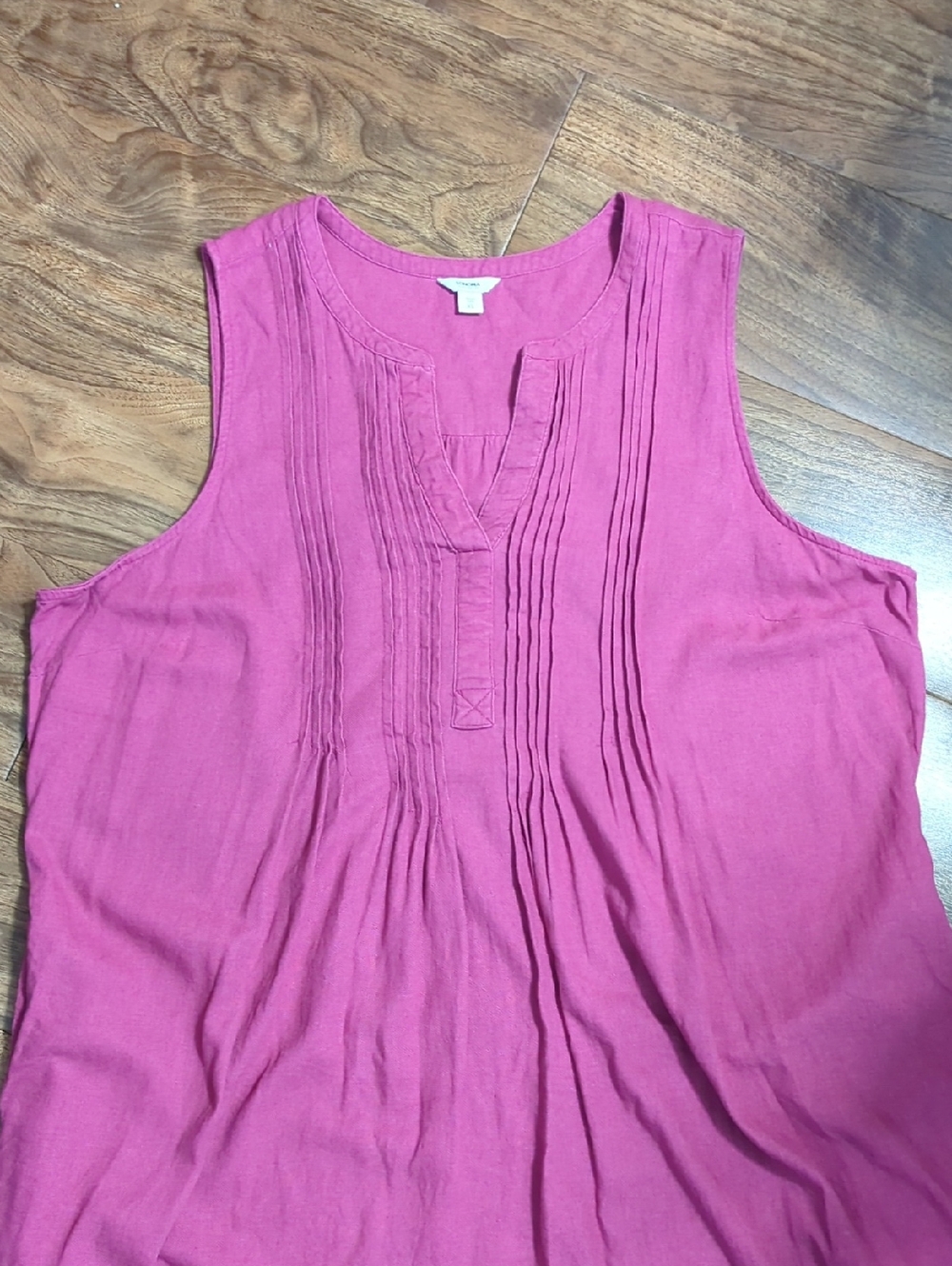 Sonoma Linen Blend Pink Sleeveless Pintuck Dress - Picture 3 of 8